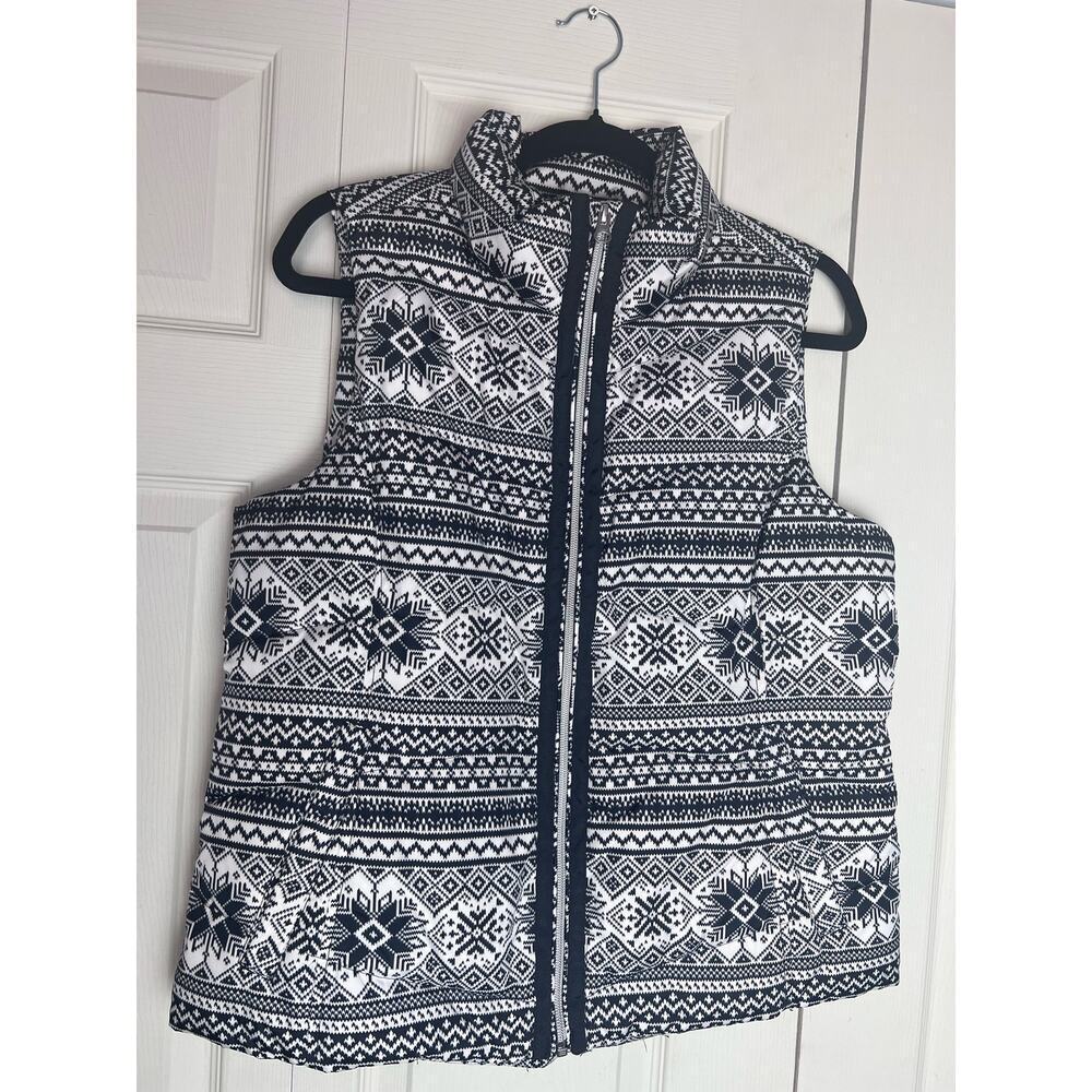 Lands End Women's Puffer Vest Black and White Size Medium 10-12